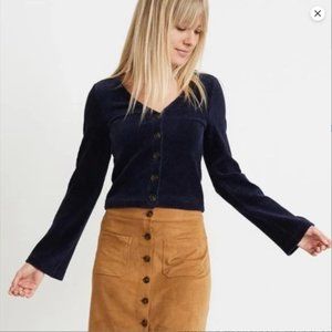 Marine Layer Aline Navy Blue Velvet Button Cardigan Top